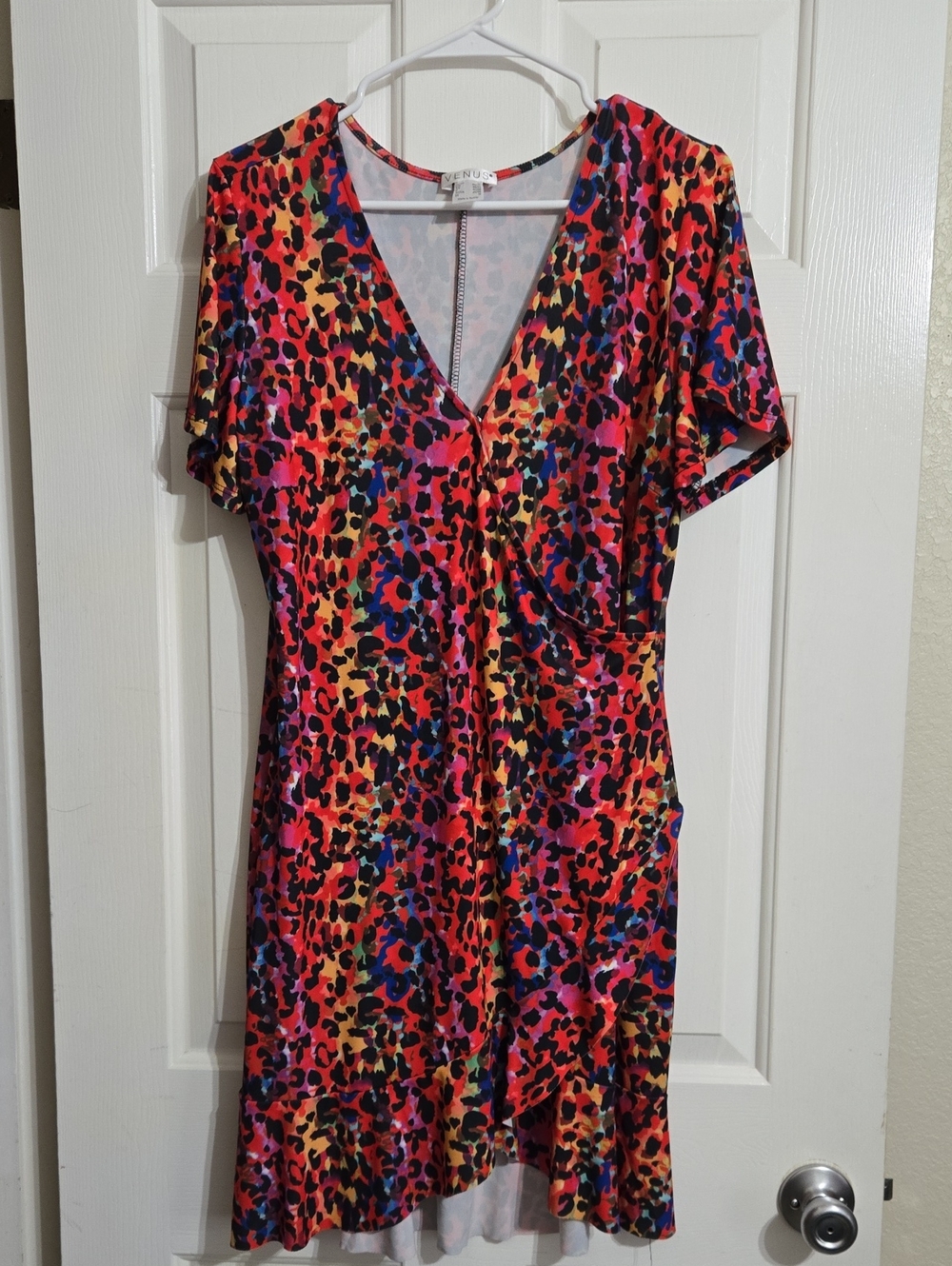 VENUS Multicolor Leopard Wrap Mini Dress - Red, Pink, Blue, Yellow